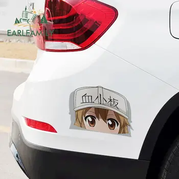 EARLFAMILY 13cm x 9.5 cm Trombocitų Ląstelių Darbe Žvilgtelėti Anime Didelis Galvos Vinilo Cartoon Automobilių Lipdukas JDM Window Kamieno Decal - Nuotrauka 2  