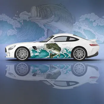 Mėlyna Banga Žuvų Modelio Automobilių Wrap Apsaugoti Lipdukai Automobilio Lipdukas Kūrybos Lipdukas Automobilio Kėbulo Išvaizda Pakeitimo Dekoratyvinis Lipdukas - Nuotrauka 1  