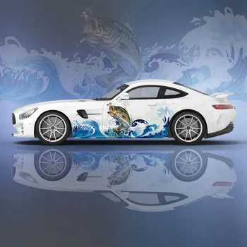 Mėlyna Banga Žuvų Modelio Automobilių Wrap Apsaugoti Lipdukai Automobilio Lipdukas Kūrybos Lipdukas Automobilio Kėbulo Išvaizda Pakeitimo Dekoratyvinis Lipdukas - Nuotrauka 2  
