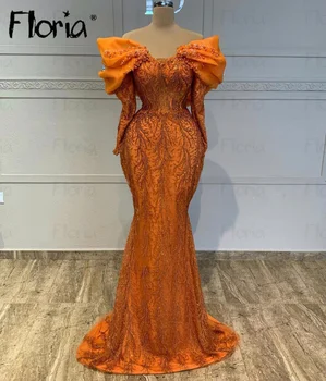 Oranžinė Reljefiniai Rankovės Off Peties Ilgio Garsenybių Suknelės Valtis Kaklo Chalatas de Mariée 2024 Juoda Mergaitė Vakaro Suknelės Afrikos - Nuotrauka 2  