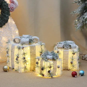 Kalėdų trijų dalių dovanų dėžutėje Kalėdų eglučių papuošalai šviesos geležies meno namo lauko Kalėdų dekoro centras - Nuotrauka 1  