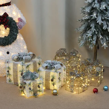Kalėdų trijų dalių dovanų dėžutėje Kalėdų eglučių papuošalai šviesos geležies meno namo lauko Kalėdų dekoro centras - Nuotrauka 2  