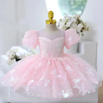 Siuvinėjimo Drugelis Kūdikių rožinė suknelė Lankas mergaičių suknelės blizgančiais princesė purus tutu suknelė Gimtadienio vakarėlis, vaikų drabužiai - Nuotrauka 1  