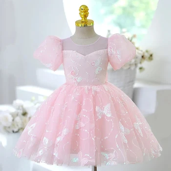 Siuvinėjimo Drugelis Kūdikių rožinė suknelė Lankas mergaičių suknelės blizgančiais princesė purus tutu suknelė Gimtadienio vakarėlis, vaikų drabužiai - Nuotrauka 2  