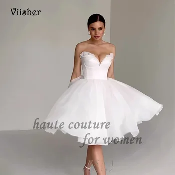 Viisher Balta Organza Trumpas Prom Dresses Moterų Sexy Brangioji Linijos, Reljefiniai Vakare Šalis Suknelė Nėriniai Atgal - Nuotrauka 1  
