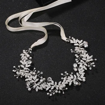 Jaunavedžių vestuvių rankų darbo lydinio pearl set deimantinis diržo Vestuvių suknelė aksesuaras apdaila - Nuotrauka 2  
