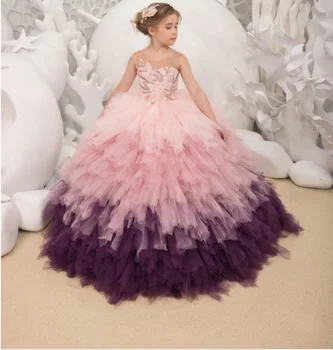 Gėlių mergaičių Suknelės Ilgai 3D Gėlės Perlai Gimtadienio Off Peties Šalis Suknelė Tiulio Inscenizacija Vaikas Kalėdų Chalatai - Nuotrauka 2  