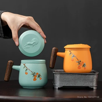 Persimonas Modelis Arbatos Puodelis Kūrybinės Keramikos Sky Blue Orange, Namų, Arbatos Kambarys, Studijų, Biuro Reikmenys, Pieno, Kavos Puodelis, 350ml, 1Pc - Nuotrauka 2  