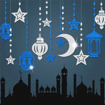 6 Vnt Ramadanas Girliandą Eid Papuošalai Ramadanas Mubarakas Šalies Reklama Star Mėnulis Žibintų Streamer Kabo Dekoro Namų Vestuves - Nuotrauka 2  