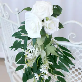 Vestuvių Eilėje Apdailos Ceremonija Dirbtinės Gėlės Rožės Su Žaliais Lapais, Juostelės, Bažnyčioje Vestuvių Ceremonijos Šalies Dropship - Nuotrauka 1  
