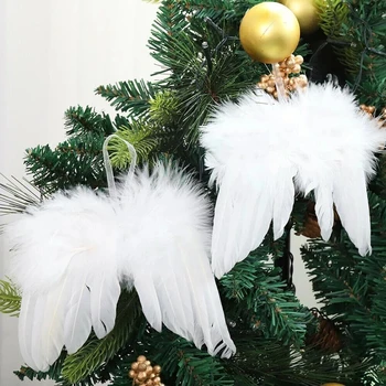 Angelas Baltas Plunksnų Sparnais Kalėdų Eglutė Dekoras Kabinti Ornamentu Aukštos Kokybės Balti Vestuvių Papuošalas Kalėdos Kalėdos Kūdikių Rekvizitai - Nuotrauka 1  