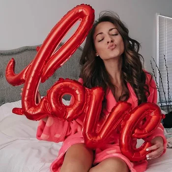 12 vienetų raudonų širdies formos balionas meilės aliuminio folija MEILĖS combo laišką Valentino Dieną, įsitraukimo ir pasiūlymą apdaila - Nuotrauka 1  