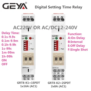 GEYA GRT8-K Skaitmeninis Nustatymas, Laikmatis Relay AC DC 12V 24V 220V 230V Daugiafunkcį Laiko Nedelsiant išjungti 