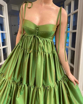 Žalia Maroko Vakaro Suknelės-line Spagečiai Dirželiai Satino Backless Ilgai Turkija Dubajus, Saudo Arabija, Prom Dress Suknelė - Nuotrauka 2  