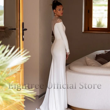 Eightree Elegantiška Balta Undinė Vestuvių Suknelės 2024 Ilgomis Rankovėmis Aukštu Kaklu Nuotakos Suknelė Boho Paplūdimys Vestuvių Prom Chalatai Pasirinktinis Dydis - Nuotrauka 2  