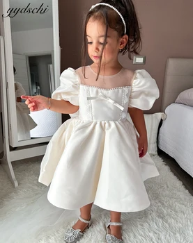 Baby Girl ' s Suknelė Elegantiškas, Uždusęs Rankovėmis Gėlių mergaičių Suknelės 2024 Princesė Blizgančių Perlų Duobute Vaikai Šalis, Pirmosios Komunijos Suknelė - Nuotrauka 1  