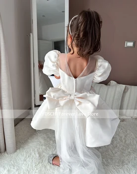 Baby Girl ' s Suknelė Elegantiškas, Uždusęs Rankovėmis Gėlių mergaičių Suknelės 2024 Princesė Blizgančių Perlų Duobute Vaikai Šalis, Pirmosios Komunijos Suknelė - Nuotrauka 2  