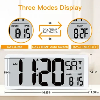 Didelis Skaitmeninis Jumbo sieninis laikrodis modernaus dizaino namų derliaus sieninis laikrodis skaitmeninis smart arabiškais Skaitmenimis Naktį Šviesos sieninis laikrodis - Nuotrauka 2  