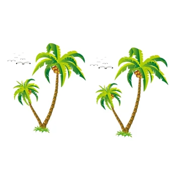 2X Kokoso Palmių Lipdukas Atogrąžų Paplūdimio Sienos Lipdukas Kambarį Fone Lipdukas - Nuotrauka 1  