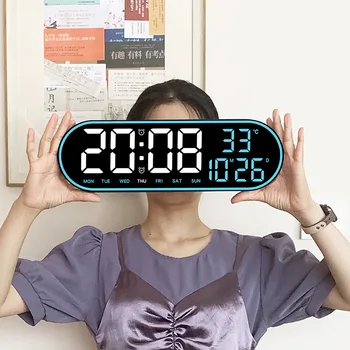 LED Skaitmeninio Sieninis Laikrodis Nuotolinis Valdymas Elektroninis Išjungimo Laikrodis su Temperatūra, Dienos, Savaitės Ekranas 15 colių Laiko Funkcija Laikrodis - Nuotrauka 1  
