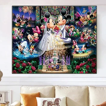 Disney Mickey Minnie Catoon Animacija Plakatų Spausdinimo Šeimos Meilės, Drobė, Tapyba Cuadros Sienos Paveiksl Vaikai Romos Dekoras - Nuotrauka 2  