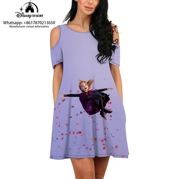 2023 Užšaldyti Princesė Anime Vasaros Moterų Tunika trumpomis Rankovėmis Disney Spausdinti Kelio Ilgis Elegantiška Apvali Kaklo Mados Atsitiktinis Suknelė - Nuotrauka 1  