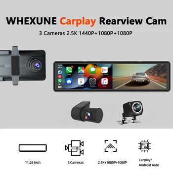 3 Fotoaparatų WIFI Brūkšnys Cam Wireless Carplay ir 
