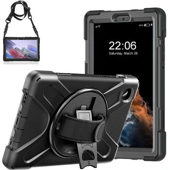 Case for Samsung Galaxy Tab A7 Lite 8.7 colių SM-T220/T225/T227 viso Kūno Apsauginis dėklas su Stovu Dirželis Juodas - Nuotrauka 1  