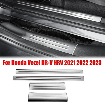 4Pcs Priekyje gale Vidinės Durų Slenksčio Pedalų Apdaila Padengti Honda Vezel HR-V HRV 2021-2023 Nusitrinti Plokštė Sidabrinė - Nuotrauka 1  