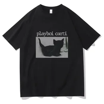 Playboi Carti Hip-Hop ' T Marškiniai Vyrams, Moterims Cute Kačių Harajuku Spausdinti ES Dydis T-Shirt Reperis Streetwear Medvilnės Marškinėlius Unisex Viršūnės - Nuotrauka 1  