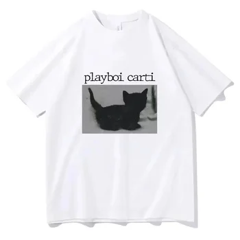 Playboi Carti Hip-Hop ' T Marškiniai Vyrams, Moterims Cute Kačių Harajuku Spausdinti ES Dydis T-Shirt Reperis Streetwear Medvilnės Marškinėlius Unisex Viršūnės - Nuotrauka 2  