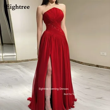 Eightree Raudoną Vakarinių Suknelių Elegantiškas Šifono Ilgai Linija, Aukštos Ritininės Stebėjimo Klostyti Oficialus Suknelės Vestidos Prom 2023 - Nuotrauka 1  