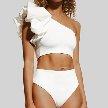 Vientisos Spalvos Mados Asimetriškas Padalinta maudymosi kostiumėlį Dviejų dalių Tankini Moterų Plaukimo Balta Moterų Kostiumas Naršyti Dėvėti Maudymosi kostiumai Kratinys - Nuotrauka 1  