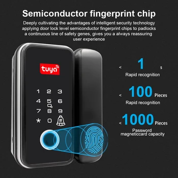 Tuya App Biometrinių pirštų Atspaudų Stiklo Durų Užraktas Tarnybos Elektroninio Smart Kortelės Užraktas su Nuotolinio Valdymo Wifi Vartai imobilizavimo - Nuotrauka 2  