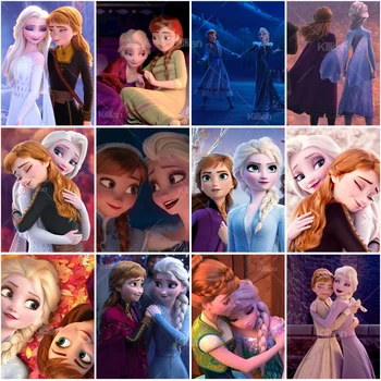 Disney 5D Diamond Tapybos Užšaldyti Animacinių filmų Seserys Princesė Ana ir Elsa Hobis, Menas, PASIDARYK pats Visiškai Gręžimo Mozaika, Siuvinėjimas Namų Dekoro - Nuotrauka 1  
