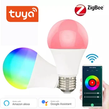 Tuya ZigBee 3.0 Led Lemputė 9W E27 Lemputės Šviesos AC110-250V RGB+M+C Nuotolinio Balso Darbai su Smartthings Alexa Echo Hub 
