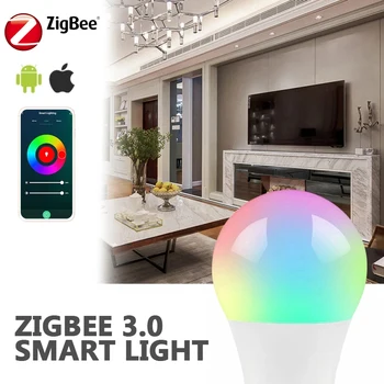 Tuya ZigBee 3.0 Led Lemputė 9W E27 Lemputės Šviesos AC110-250V RGB+M+C Nuotolinio Balso Darbai su Smartthings Alexa Echo Hub 