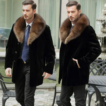 Iki 2023 m. Rudens žiemos vidutinio ilgio aukštos imitacija visą audinės kailiniai paltai, vyriški drabužiai tranšėjos korėjos prabanga apsiaustu - Nuotrauka 1  