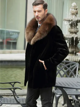 Iki 2023 m. Rudens žiemos vidutinio ilgio aukštos imitacija visą audinės kailiniai paltai, vyriški drabužiai tranšėjos korėjos prabanga apsiaustu - Nuotrauka 2  