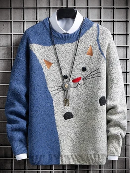 Megztinis vyrų korėjos versija tendencija crewneck linija megztinis megztinis laisvi megztiniai rudens ir žiemos nauji vyriški paltai paltai - Nuotrauka 2  