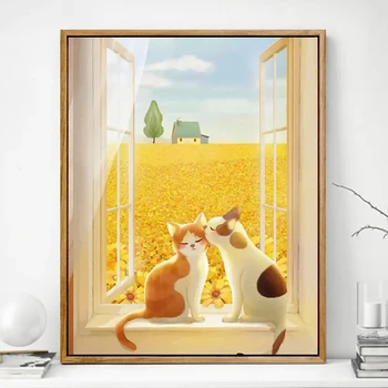 Katė skaitmeninis aliejaus tapybai pildymui ranka -dažytos dažais dažų spalvų tapyba dovana pildymo spalvą naftos spalvos tapyba - Nuotrauka 1  