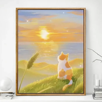 Katė skaitmeninis aliejaus tapybai pildymui ranka -dažytos dažais dažų spalvų tapyba dovana pildymo spalvą naftos spalvos tapyba - Nuotrauka 2  