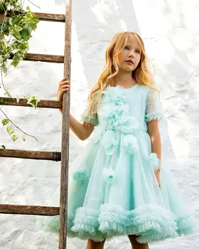 Baby Blue Gėlių Mergaičių Suknelės, Vestuvių Photoshoot Tiulio Raukiniai Kelio Ilgis Vados Vaikai Bamblys Gimtadienio Chalatai Inscenizacija Suknelė - Nuotrauka 1  