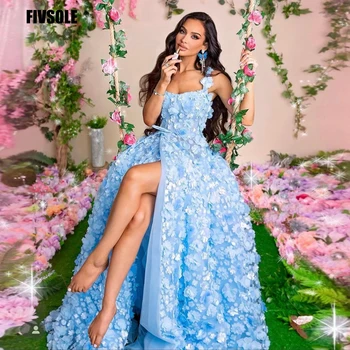 Fivsole Sky Blue-line Tiulio Vakaro Suknelės Gėlių Spausdinti Žiedų, Ritininės Prom Dresses Vestidos Para Mujer Oficialią Suknelės, Šaliai - Nuotrauka 1  