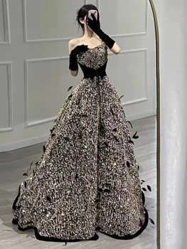 2023 Elegantiško, Prabangaus Vakaro Suknelė Pokylių Moterų Susitikimas Suknelė Juodos Spalvos Blizgučiai Keltas Suknelės Vestido De Novia Casamento - Nuotrauka 1  