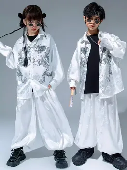 Kinų Stiliaus Hip-Hop Kostiumas Vaikams Džiazo Šokio Spektaklis Atitiktų Balta ilgomis Rankovėmis Viršūnes Kelnės Mergaitėms, Berniukams Etape Drabužius BL11822 - Nuotrauka 1  