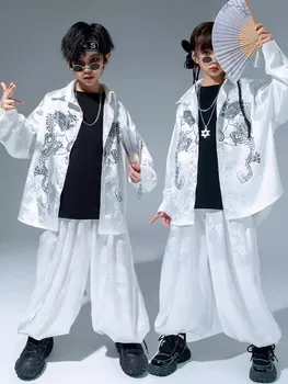 Kinų Stiliaus Hip-Hop Kostiumas Vaikams Džiazo Šokio Spektaklis Atitiktų Balta ilgomis Rankovėmis Viršūnes Kelnės Mergaitėms, Berniukams Etape Drabužius BL11822 - Nuotrauka 2  