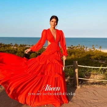 Aileen Elegantiškas Ilgas Vestuves Suknelė Moterims, Elegantiška Prabanga Linijos Suknelės Gala Šifono Raudona Kamuolys Suknelė Oficialus Suknelės - Nuotrauka 1  