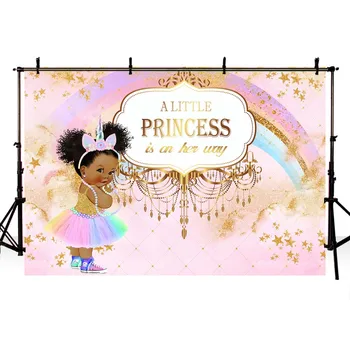 Avezano Baby Shower Fotografijos Backdrops Vaivorykštė Aukso Žvaigždė Naujagimių Little Princess Gimtadienio Fone, Photocall Rekvizitai - Nuotrauka 2  