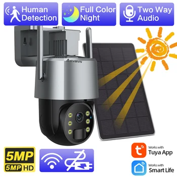 Tuya Smart Gyvenimo 5MP Kamera, WiFi Saulės energija Varomas Saugumo Bevielio Baterijos PTZ Kamera, Namų Priežiūros IP66 atsparus Vandeniui Lauko PIR - Nuotrauka 1  